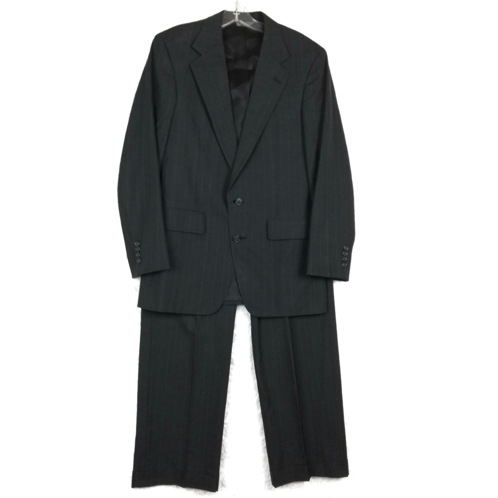 Christian Brooks Mens Suit‎ Blazer Jacket Pants 100% Pure Wool Gray Plaid 40